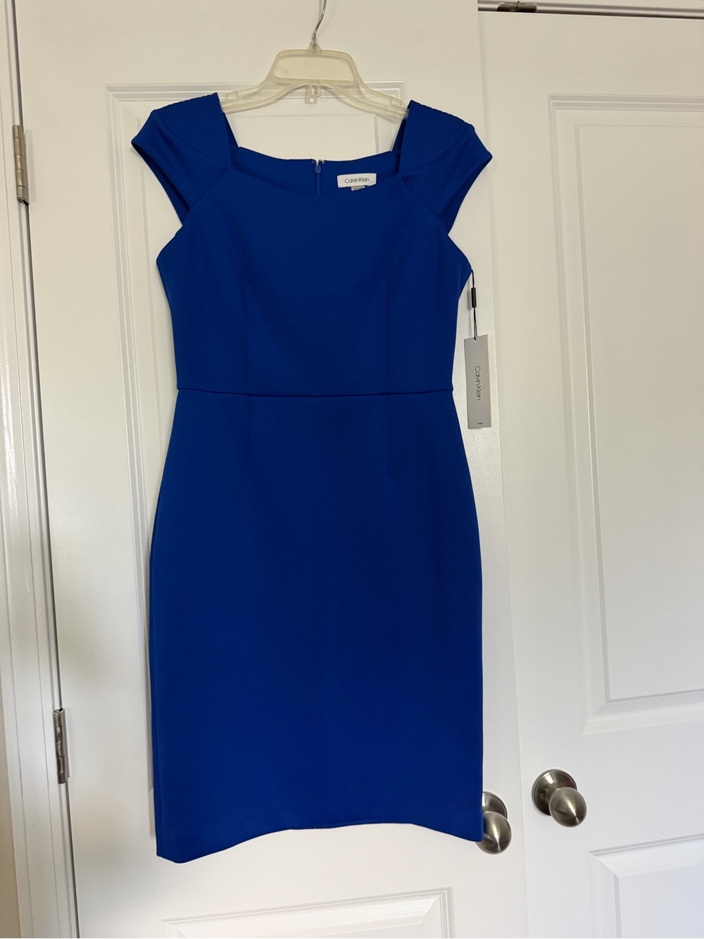 NWT Calvin Klein Blue Sheath Dress Size 8 Cap Sleeve Square Neck